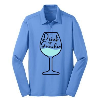 Up Grinches Inside Wine Glass Graphic Christmas Gift Silk Touch Performance Long Sleeve Polo