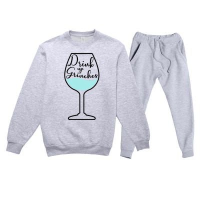 Up Grinches Inside Wine Glass Graphic Christmas Gift Premium Crewneck Sweatsuit Set