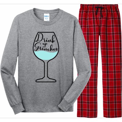 Up Grinches Inside Wine Glass Graphic Christmas Gift Long Sleeve Pajama Set