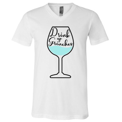 Up Grinches Inside Wine Glass Graphic Christmas Gift V-Neck T-Shirt