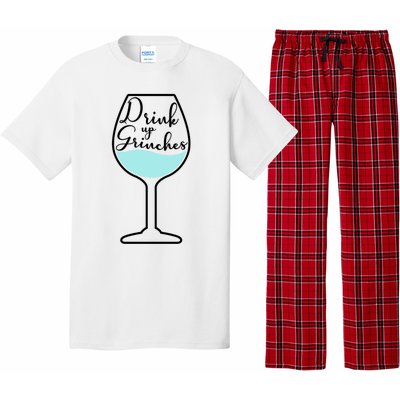 Up Grinches Inside Wine Glass Graphic Christmas Gift Pajama Set