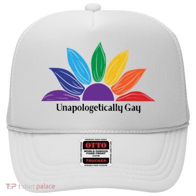 Unapologically Gay Lgbtq Pride Rainbow Sunflower High Crown Mesh Back Trucker Hat