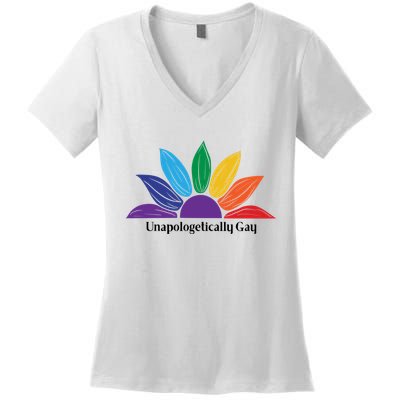 Unapologically Gay Lgbtq Pride Rainbow Sunflower Women's V-Neck T-Shirt
