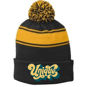 Unique Graffiti Logo One Of A Kind Stripe Pom Pom Beanie