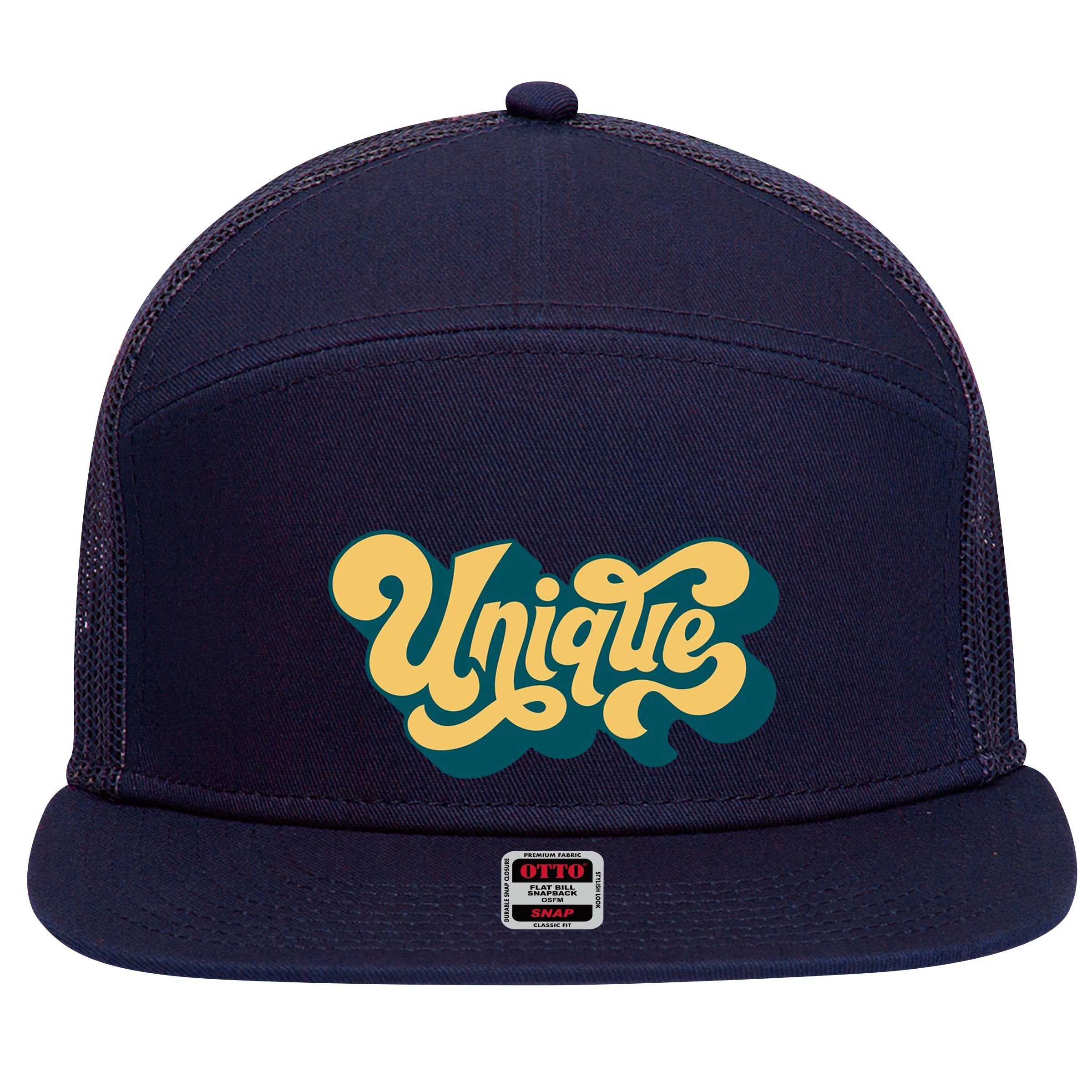 Unique Graffiti Logo One Of A Kind 7 Panel Mesh Trucker Snapback Hat