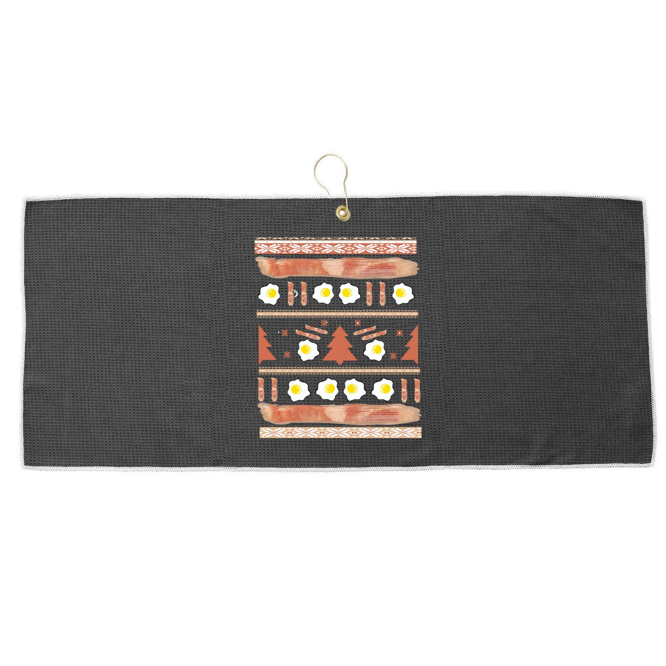 Ugly Bacon And Eggs Christmas Sweater Large Microfiber Waffle Golf Towel