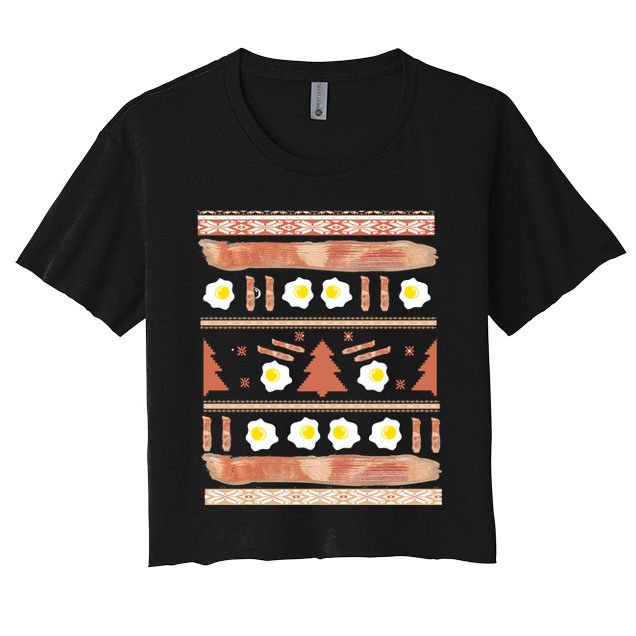 Ugly Bacon And Eggs Christmas Sweater Crop Top