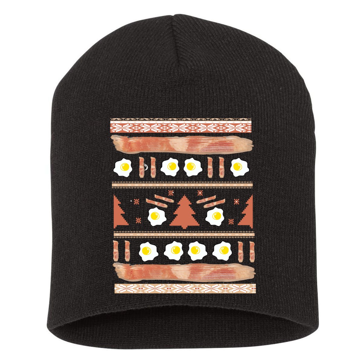 Ugly Bacon And Eggs Christmas Sweater Short Acrylic Beanie