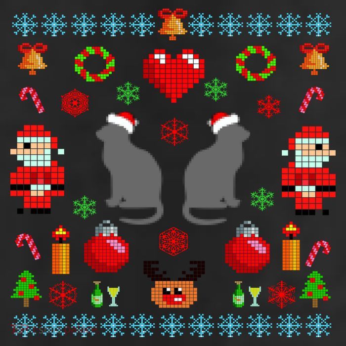 Ugly Cat Christmas Sweater 8 Bit 7 Panel Mesh Trucker Snapback Hat