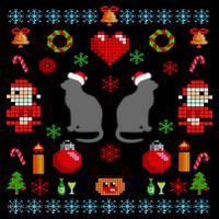 Ugly Cat Christmas Sweater 8 Bit Button