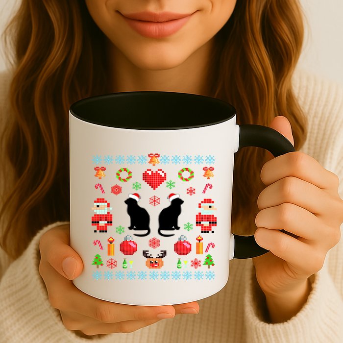 Ugly Cat Christmas Sweater 8 Bit Mug