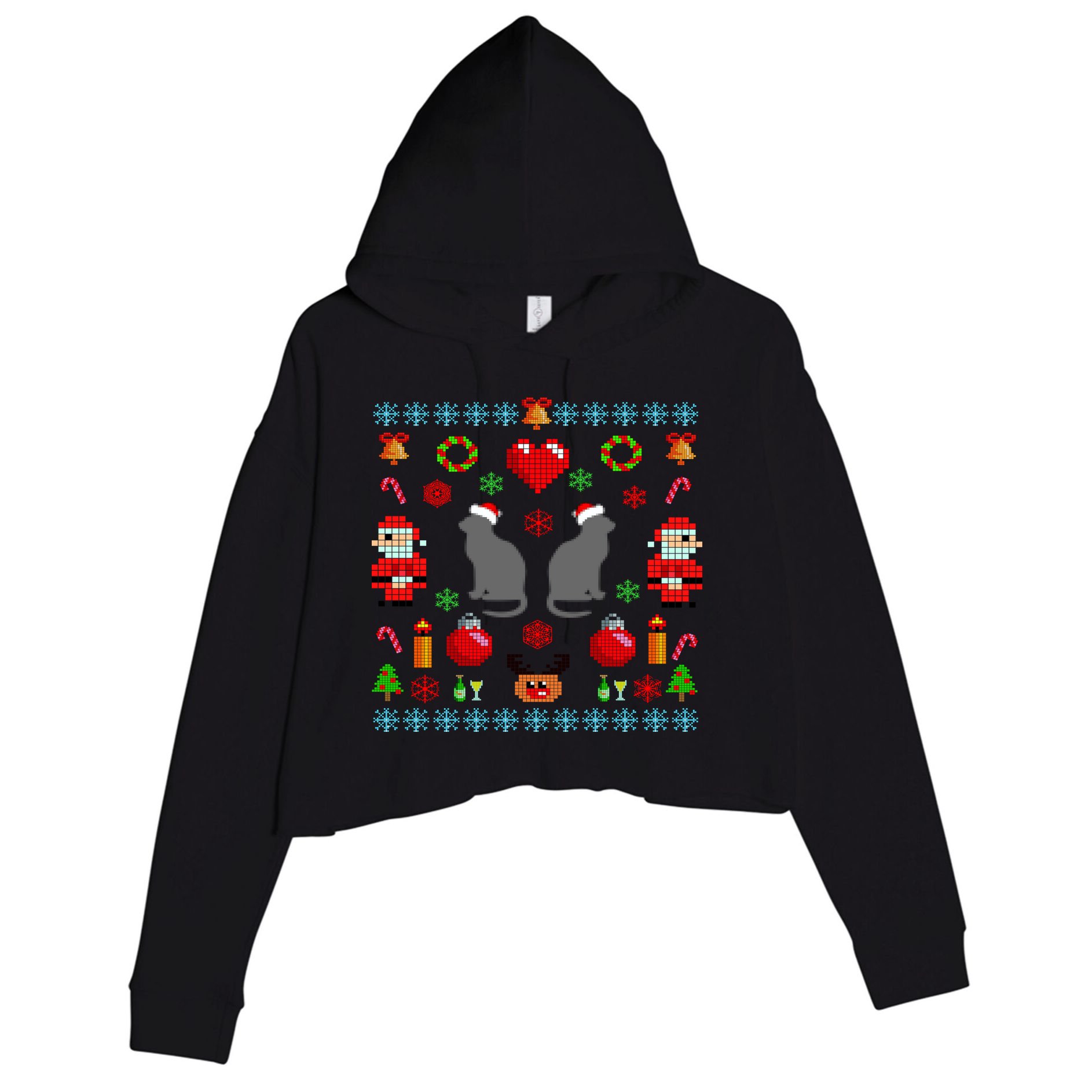 Ugly Cat Christmas Sweater 8 Bit Crop Fleece Hoodie