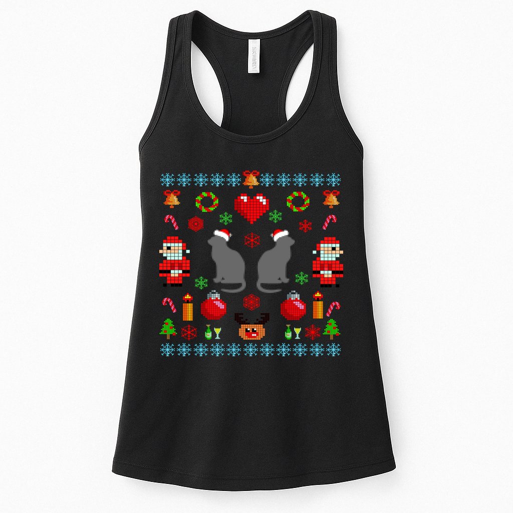 Ugly Cat Christmas Sweater 8 Bit Womens Tank Top