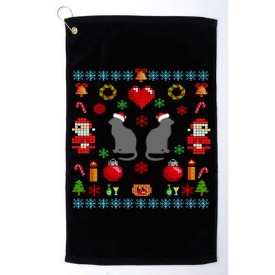 Ugly Cat Christmas Sweater 8 Bit Golf Towel