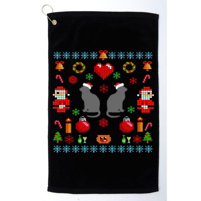 Ugly Cat Christmas Sweater 8 Bit Golf Towel