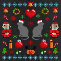 Ugly Cat Christmas Sweater 8 Bit Golf Towel