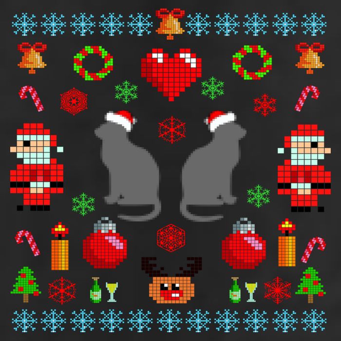 Ugly Cat Christmas Sweater 8 Bit Golf Towel