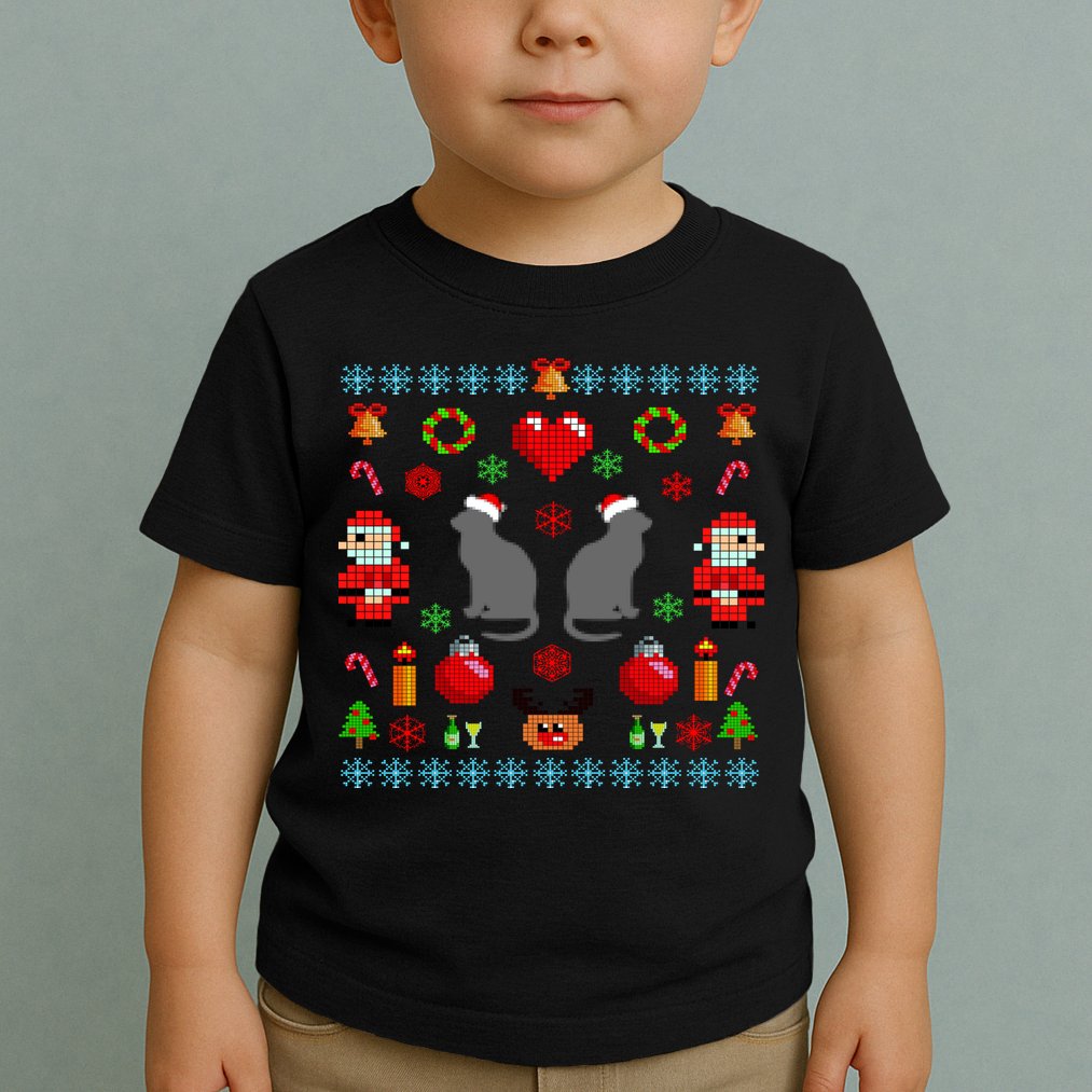 Ugly Cat Christmas Sweater 8 Bit Toddler T-Shirt