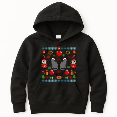 Ugly Cat Christmas Sweater 8 Bit Kids Hoodie