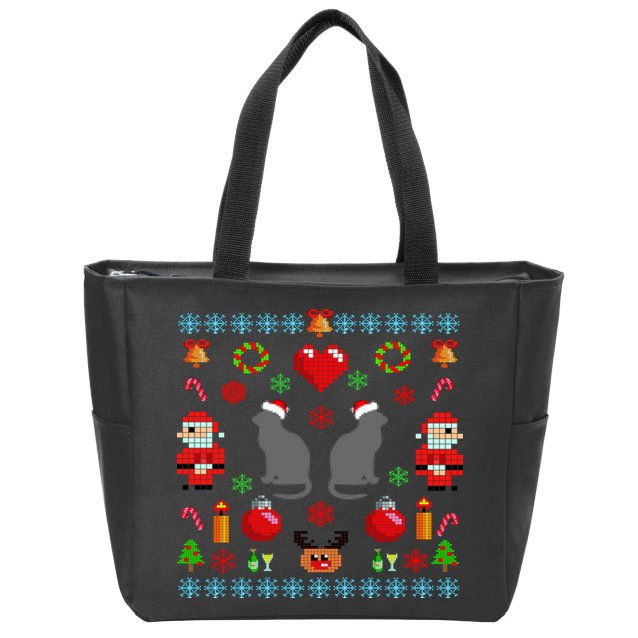 Ugly Cat Christmas Sweater 8 Bit Zip Tote Bag