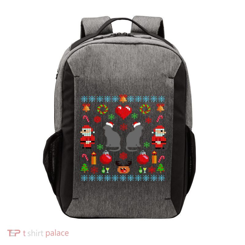 Ugly Cat Christmas Sweater 8 Bit Vector Backpack