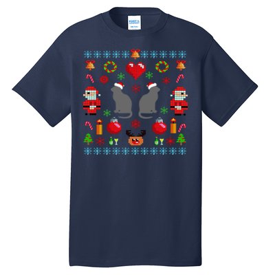 Ugly Cat Christmas Sweater 8 Bit Tall T-Shirt