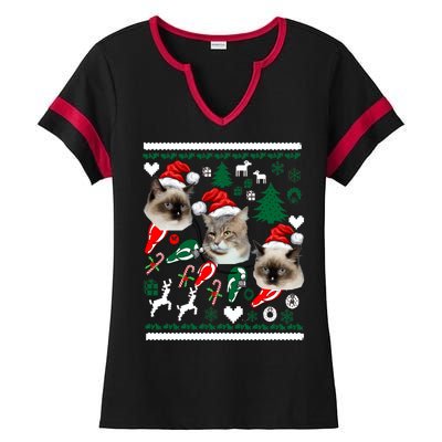 Ugly Cat Christmas Sweatshirt Sweater Ladies Halftime Notch Neck Tee