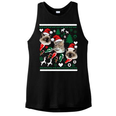 Ugly Cat Christmas Sweatshirt Sweater Ladies PosiCharge Tri-Blend Wicking Tank