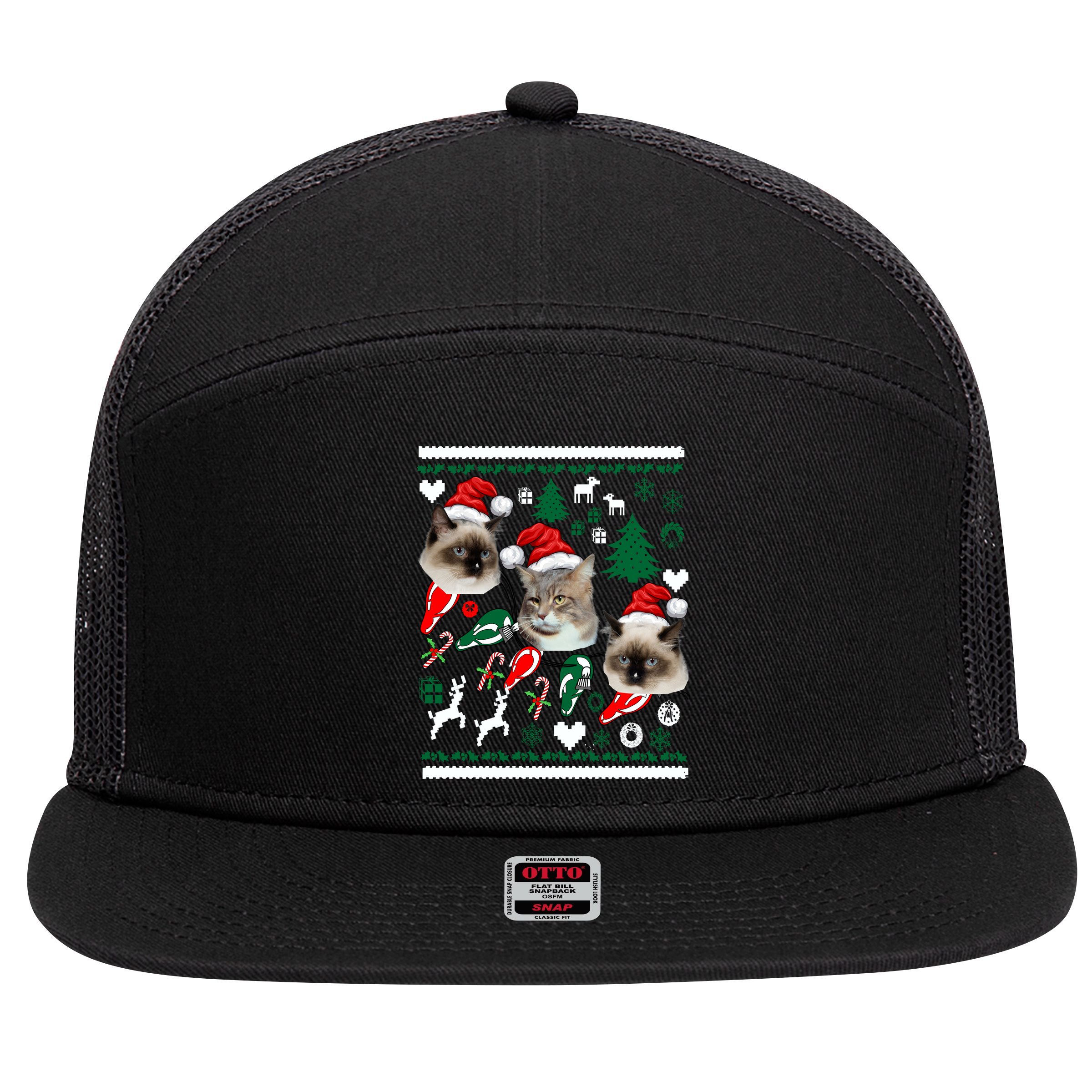 Ugly Cat Christmas Sweatshirt Sweater 7 Panel Mesh Trucker Snapback Hat