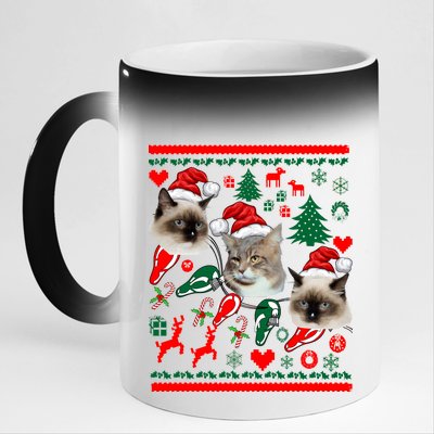 Ugly Cat Christmas Sweatshirt Sweater 11oz Black Color Changing Mug