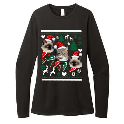 Ugly Cat Christmas Sweatshirt Sweater Womens CVC Long Sleeve Shirt