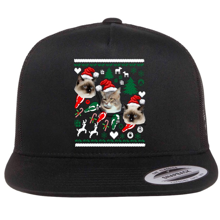 Ugly Cat Christmas Sweatshirt Sweater Flat Bill Trucker Hat