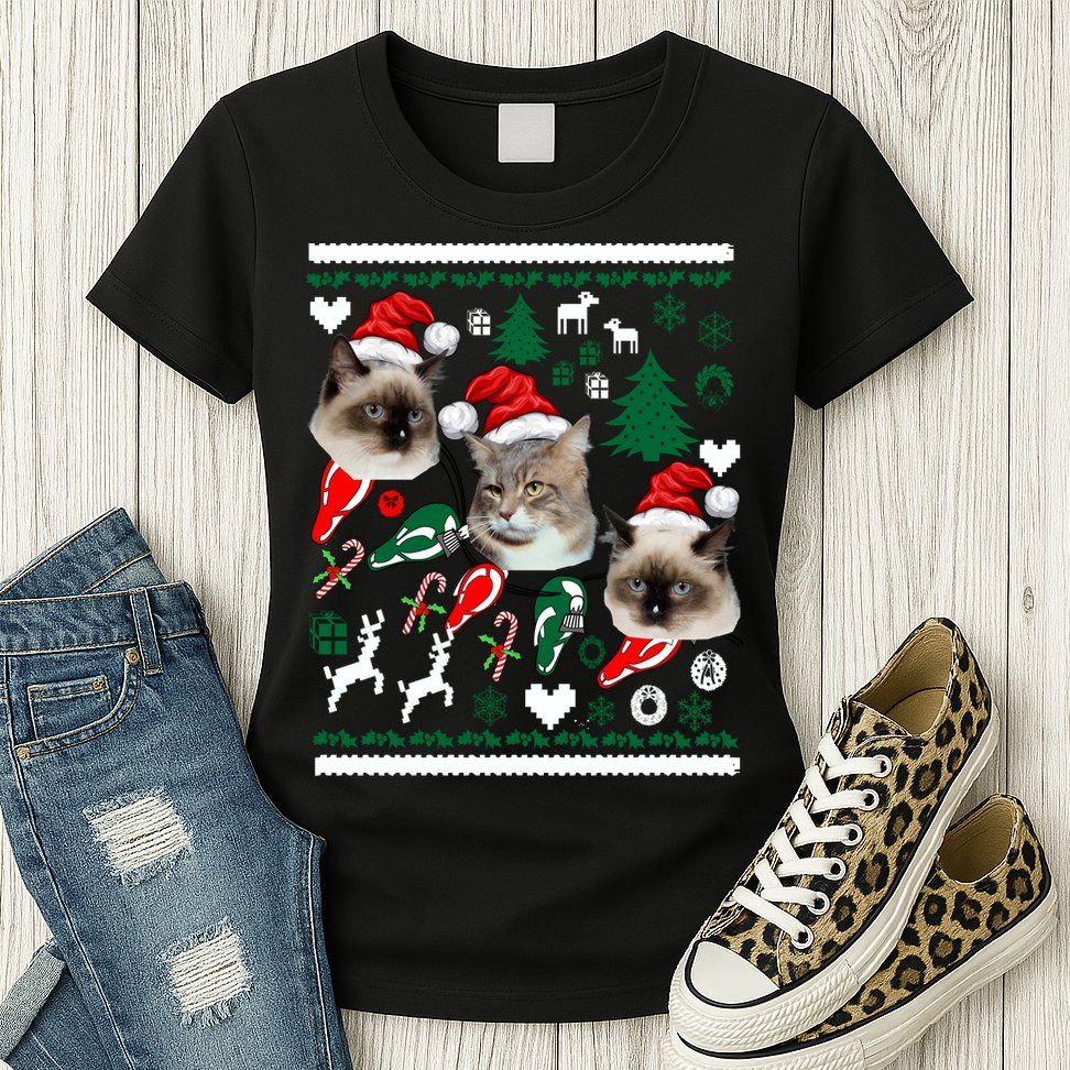 Ugly Cat Christmas Sweatshirt Sweater Womens T-Shirt