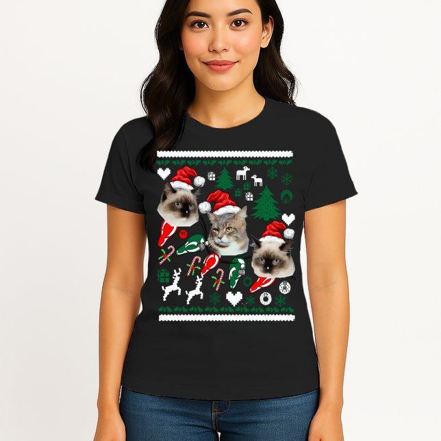 Ugly Cat Christmas Sweatshirt Sweater Womens T-Shirt