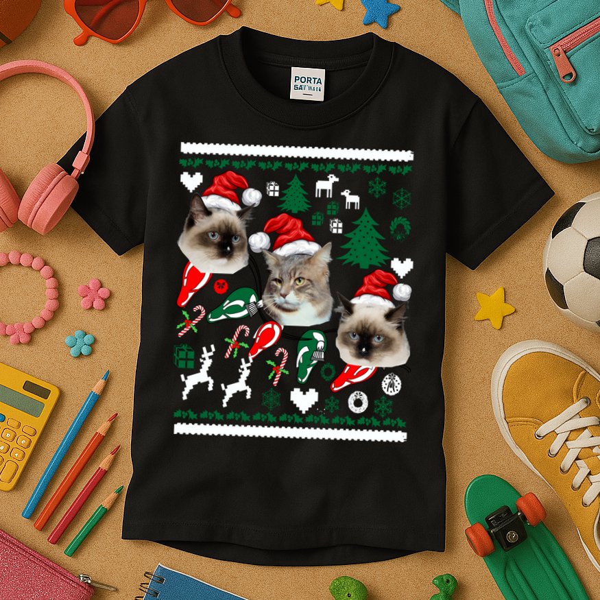Ugly Cat Christmas Sweatshirt Sweater Kids T-Shirt