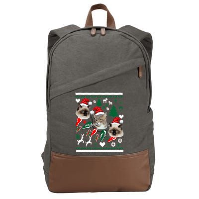 Ugly Cat Christmas Sweatshirt Sweater Cotton Canvas Backpack