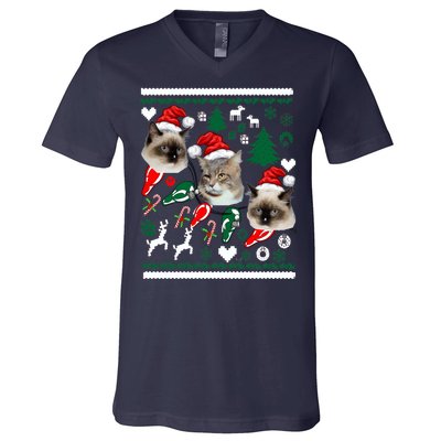 Ugly Cat Christmas Sweatshirt Sweater V-Neck T-Shirt