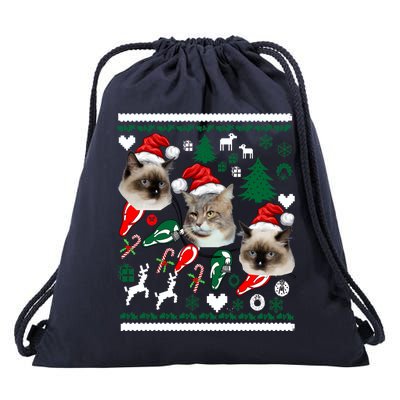 Ugly Cat Christmas Sweatshirt Sweater Drawstring Bag