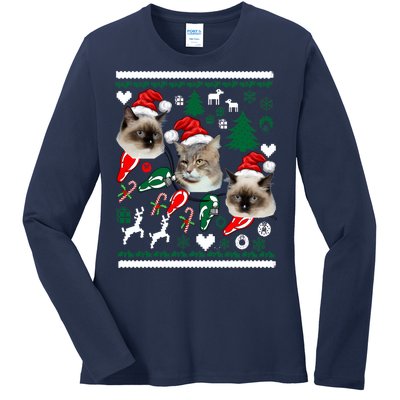 Ugly Cat Christmas Sweatshirt Sweater Ladies Long Sleeve Shirt