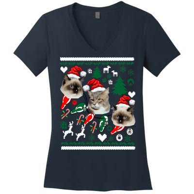 Ugly Cat Christmas Sweatshirt Sweater Women's V-Neck T-Shirt