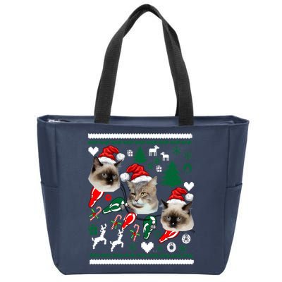 Ugly Cat Christmas Sweatshirt Sweater Zip Tote Bag