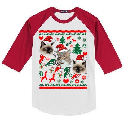 Ugly Cat Christmas Sweatshirt Sweater Kids Colorblock Raglan Jersey