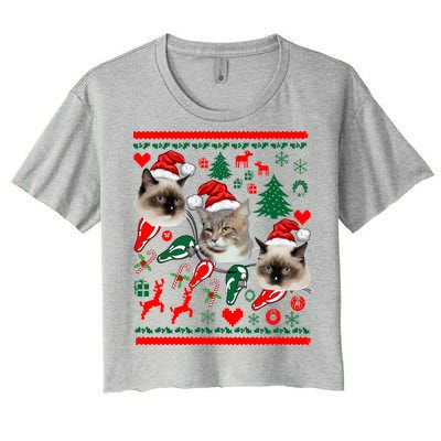 Ugly Cat Christmas Sweatshirt Sweater Women's Crop Top Tee