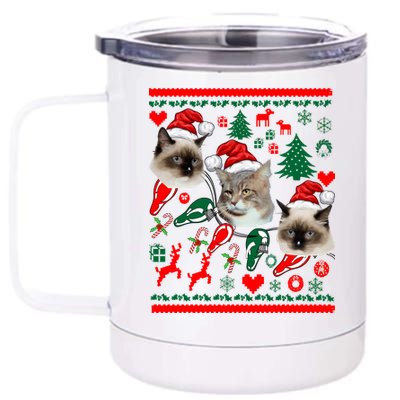 Ugly Cat Christmas Sweatshirt Sweater 12 oz Stainless Steel Tumbler Cup