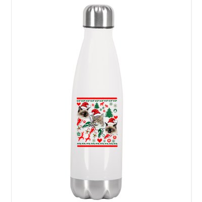 Ugly Cat Christmas Sweatshirt Sweater Stainless Steel Insulated Water Bottle