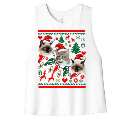 Ugly Cat Christmas Sweatshirt Sweater Women's Racerback Cropped Tank