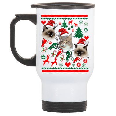 Ugly Cat Christmas Sweatshirt Sweater Stainless Steel Travel Mug