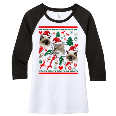 Ugly Cat Christmas Sweatshirt Sweater Women's Tri-Blend 3/4-Sleeve Raglan Shirt