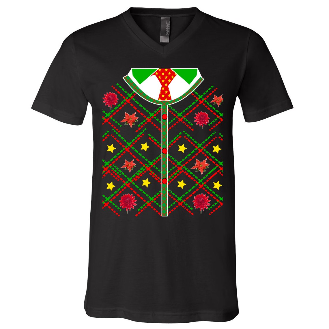 Ugly Christmas Cardigan Tie Sweater V-Neck T-Shirt