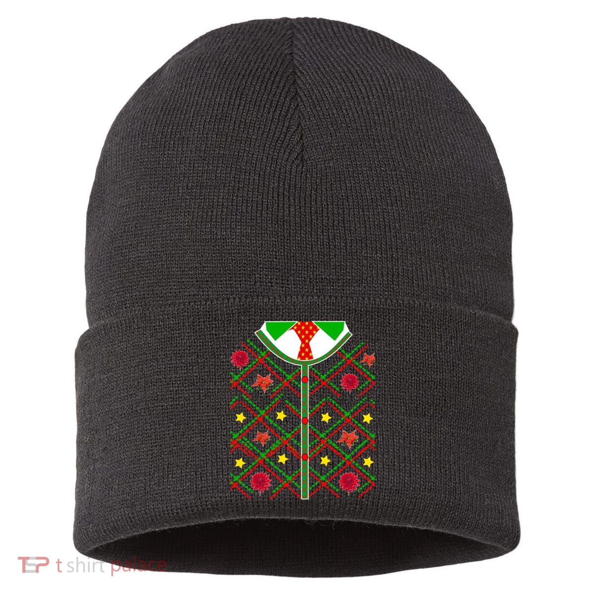 Ugly Christmas Cardigan Tie Sweater Sustainable Knit Beanie